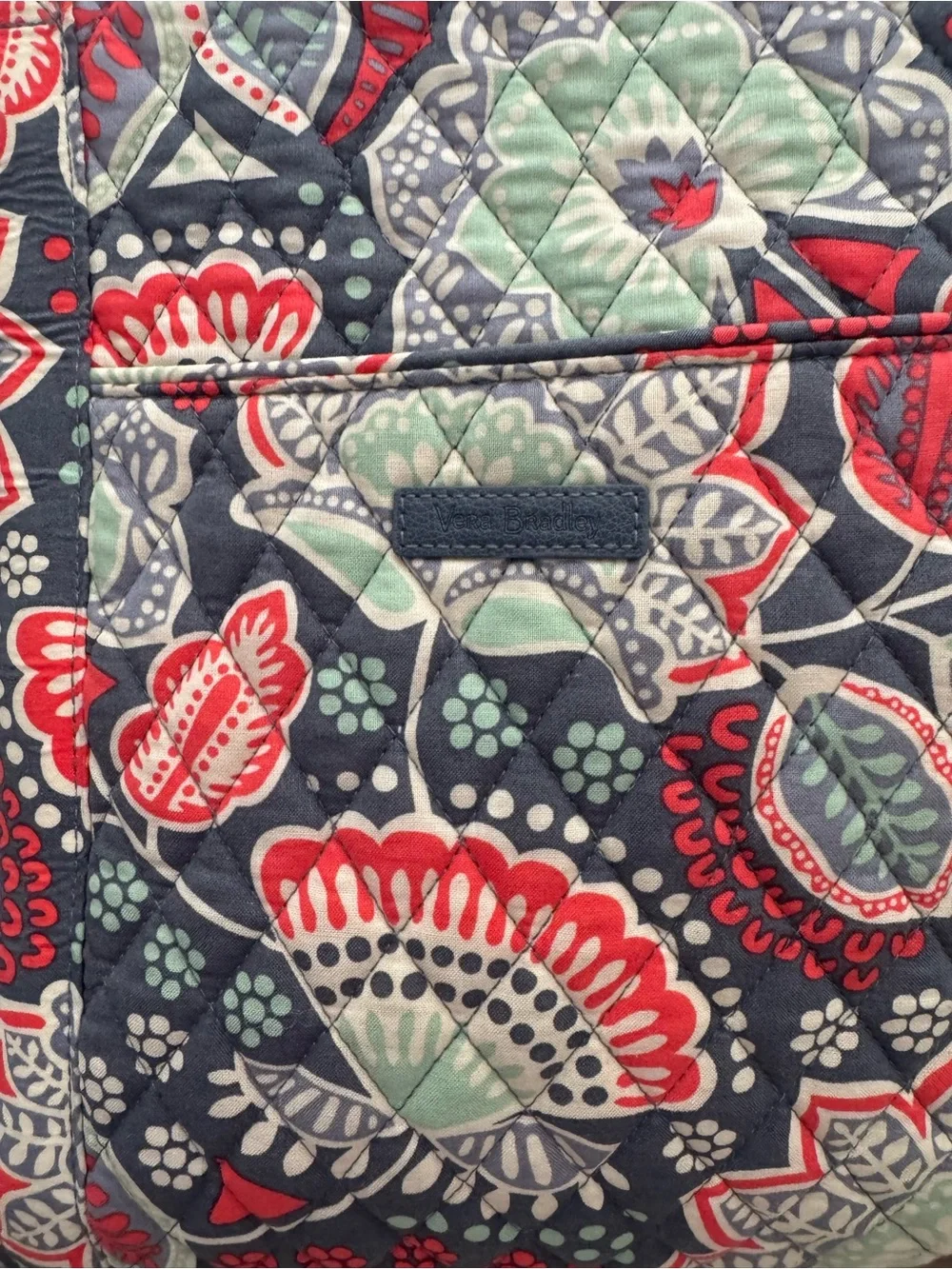 Vera Bradley Quilted Floral Tote & Backpack in Navy, Red & Mint